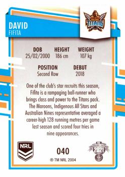 2021 NRL Elite #040 David Fifita Back